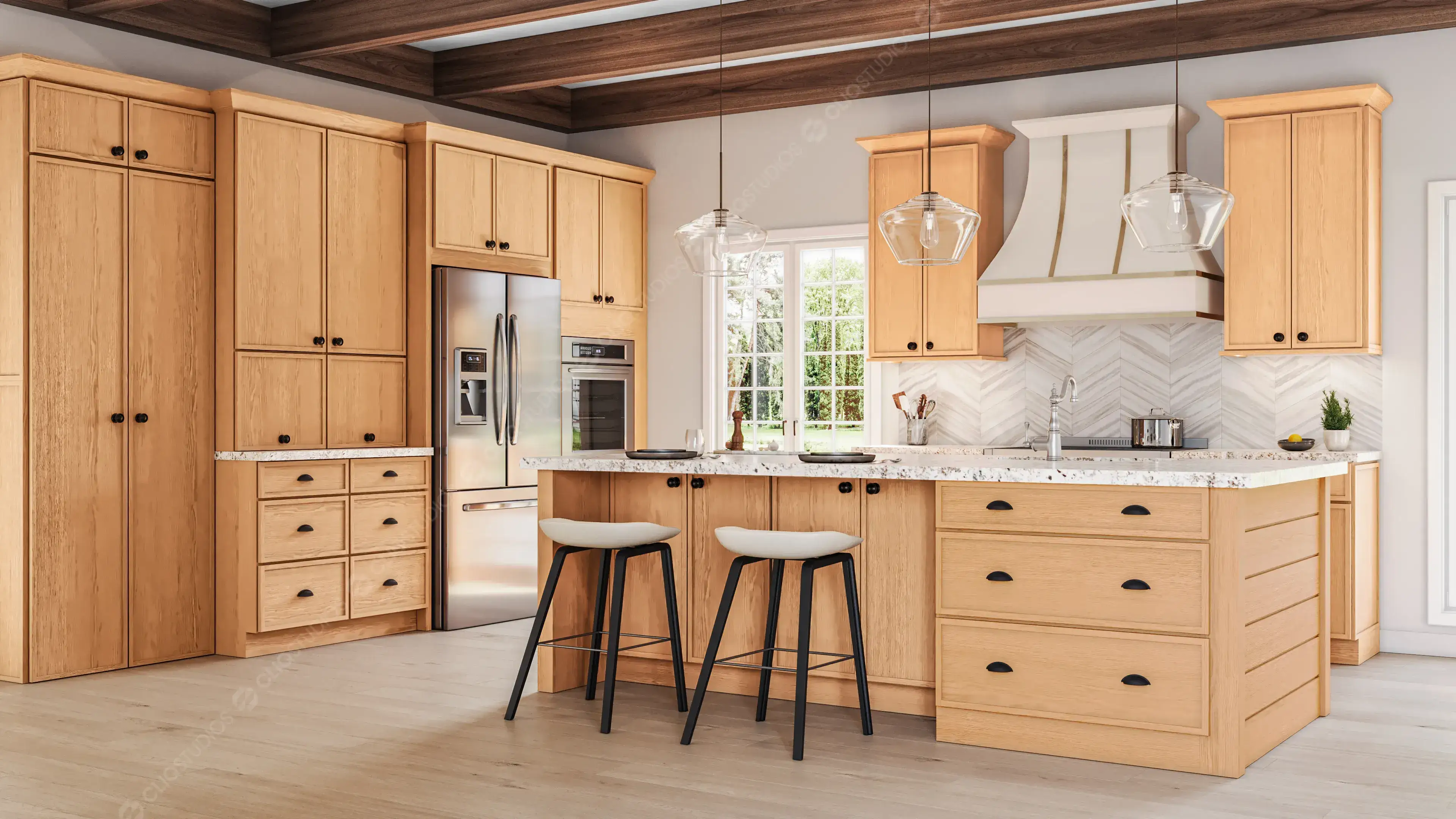 Transitional shaker custom kitchen cabinets with quartz countertops in Franklin TN