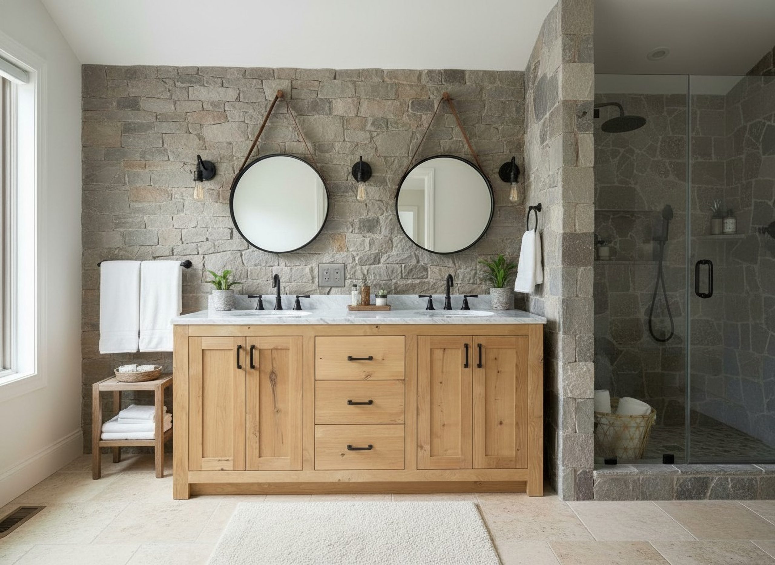 Custom double vanity cabinet with dovetail drawers for a luxury Franklin TN bathroom remodel
