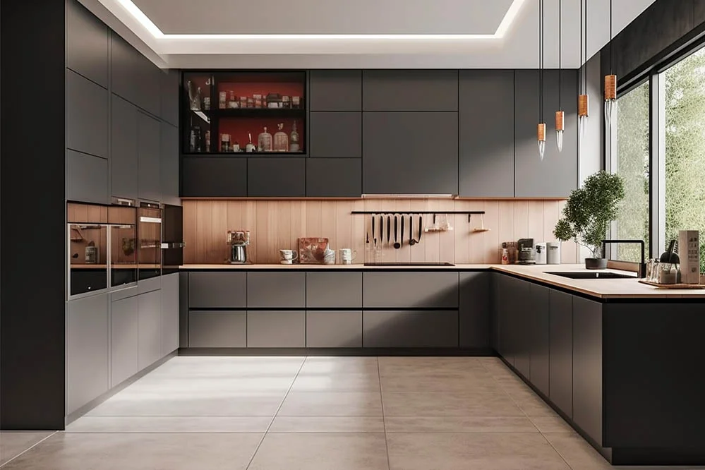 Custom kitchen cabinets in a luxury Franklin home with solid wood shaker doors and quartz countertops